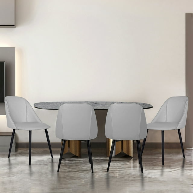 GIA Design Group Retro Armless Upholstered Dining Chairs with Vegan Leather, off-Gray, Set of 4