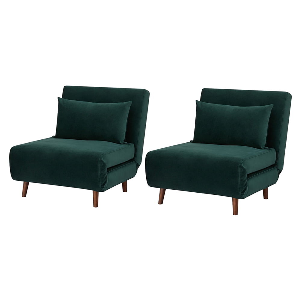 GIA Design Group Velvet Green TriFold Sofa Bed with Wood Legs,Futon