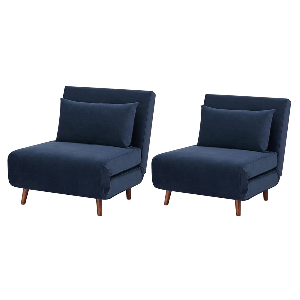GIA Design Group Velvet Navy blue Tri-Fold Sofa Bed with Wood Legs,Futon Convertibe Sleeper 