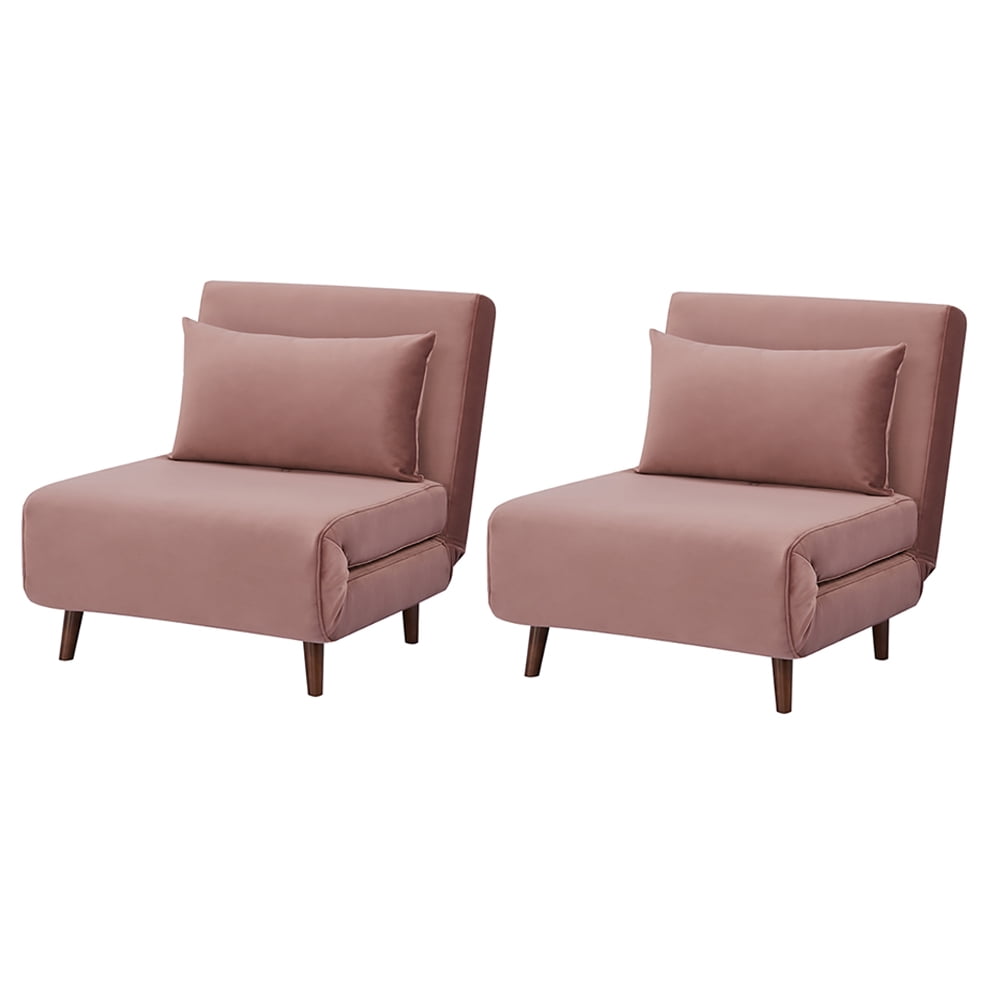 GIA Design Group Velvet Pink TriFold Sofa Bed with Wood Legs,Futon