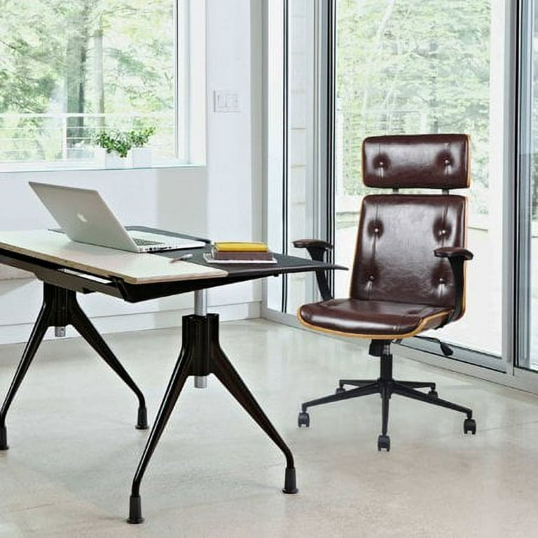 GIA Design Group Walnut Bentwood Executive Swivel Chair with Vegan Leather Brown Walmart