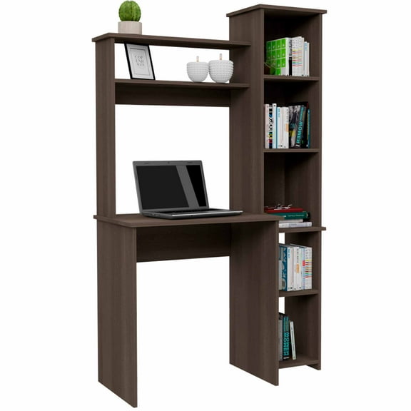 GIA Design Group Wood Writing Desk with Bookcase for Home Office,Brown