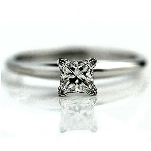 GIA G-SI1 14K White Gold Princess Cut Diamond Solitaire Engagement Ring 0.57 Carat