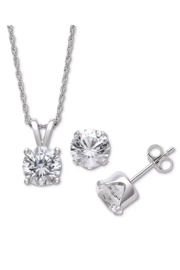 Lab-Created Sapphire Earring & Pendant Necklace Sterling