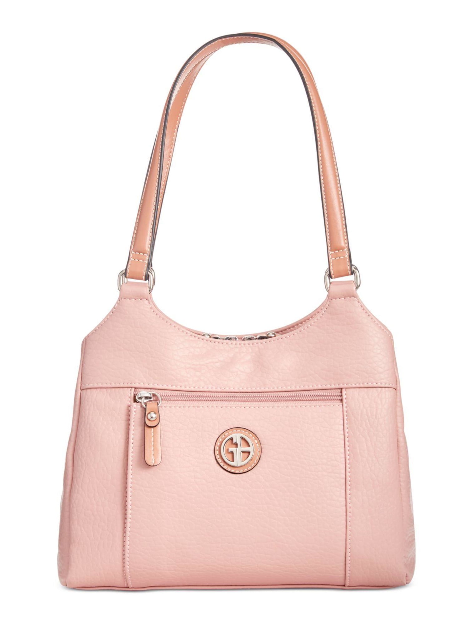 GIANI BERNINI Women's Pink Pebbled 4-poster Logo Hardware Double Flat Strap Tote  Handbag Purse 