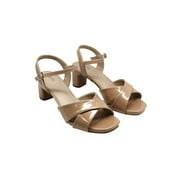 GIANI BERNINI Womens Beige Crisscross Lines Ankle Strap Cushioned Zummaa Open Toe Block Heel Buckle Dress Heeled Sandal 8 M