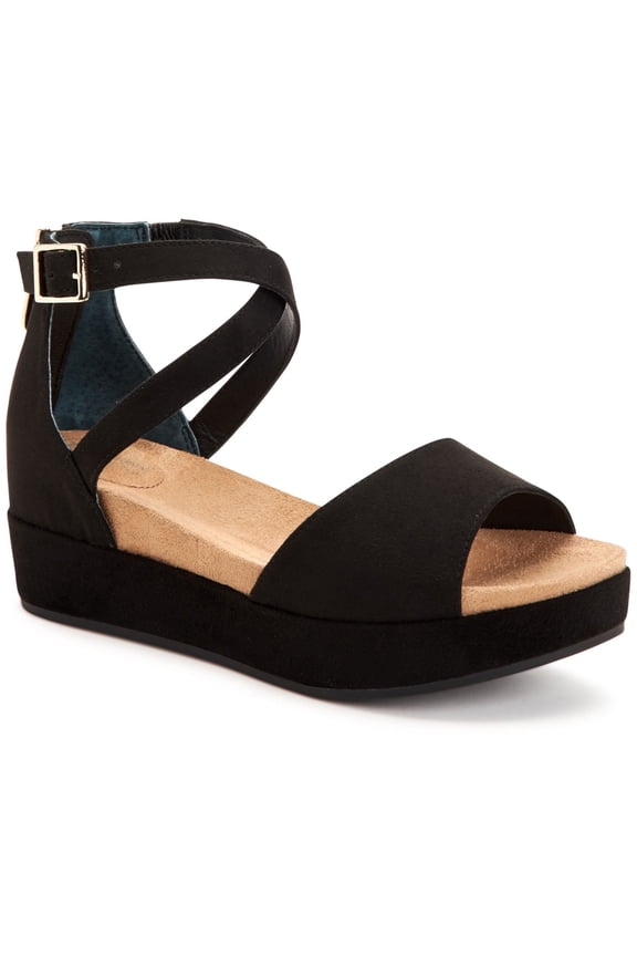 Womens Black Adjustable Cushioned Ellenaa Round Toe Wedge Buckle Heeled Sandal 9 M