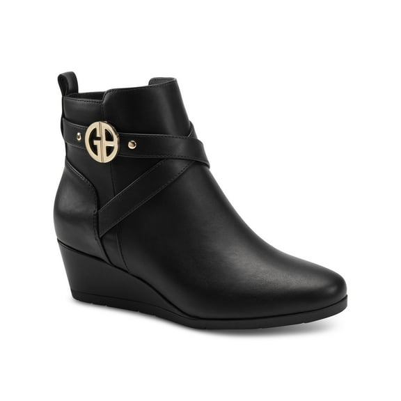 GIANI BERNINI Womens Black Buckle Accent Cherie Round Toe Wedge Zip-Up Booties 9.5 M