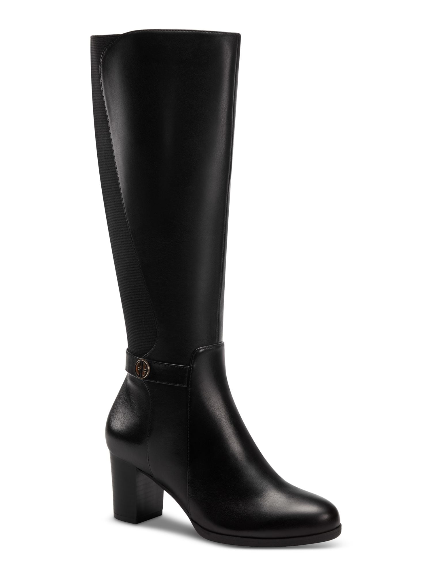 ALFANI Womens Black Round Toe Stacked Heel Zip-Up Leather Riding Boot M