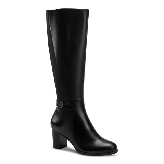 GIANI BERNINI Womens Black Buckled Strap Detail Goring Cushioned Mia Round Toe Block Heel Zip-Up Leather Riding Boot 6.5 M