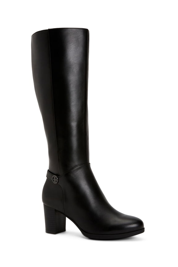 Womens Black Slip Resistant Comfort Adonnys Round Toe Block Heel Zip-Up Leather Dress Boots 9 WC