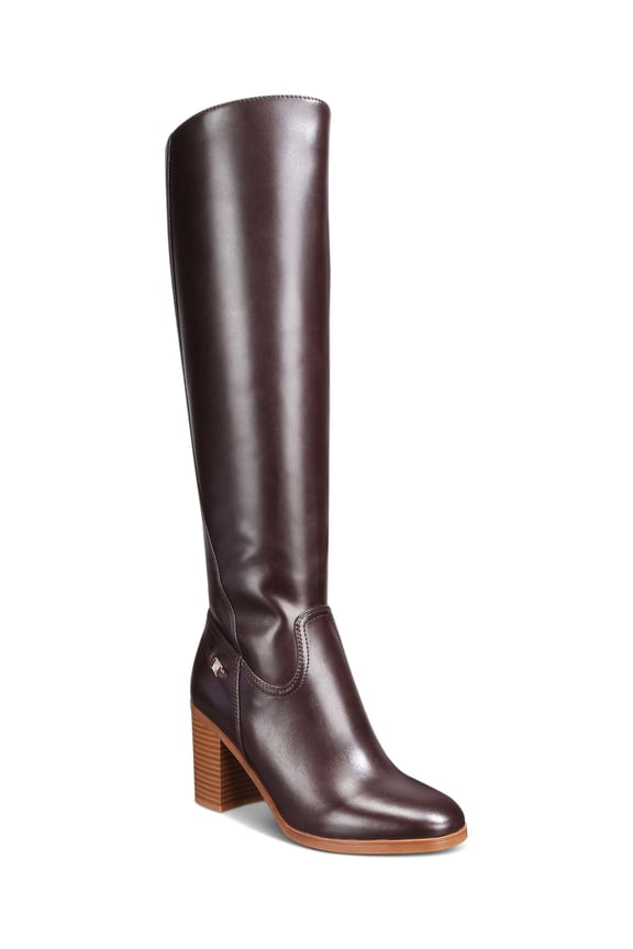 Womens Brown Arch Support Logo Hardware Goring Cushioned Odettee Almond Toe Block Heel Zip-Up Riding Boot 9.5 M