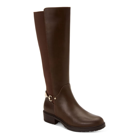 GIANI BERNINI Womens Brown Buckle Accent Barnibee Round Toe Block Heel Zip-Up Leather Riding Boot 5 M