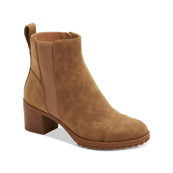 GIANI BERNINI Womens Brown Logo Pulltab Cushioned Goring Sloann Round Toe Stacked Heel Zip-Up Booties 6 M