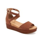 GIANI BERNINI Womens Brown Strappy Comfort Memory Foam 1/2" Platform Cushioned Adjustable Ellenaa Round Toe Wedge Buckle Sandals 10 M