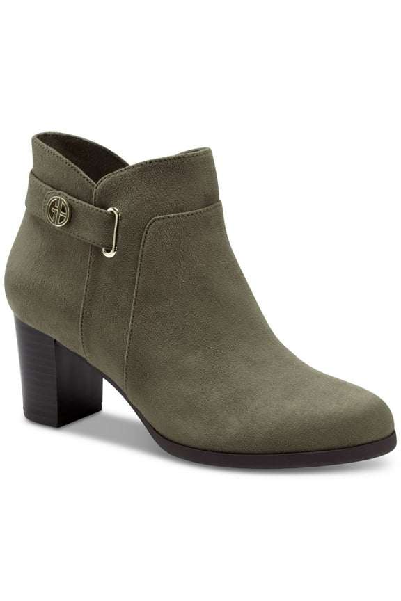 Womens Green Hardware Strap Cushioned Artemyss Round Toe Block Heel Zip-Up Booties 10.5 M