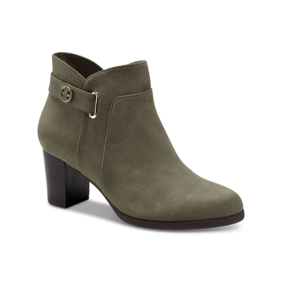 GIANI BERNINI Womens Green Hardware Strap Cushioned Artemyss Round Toe Block Heel Zip-Up Booties 8.5 M