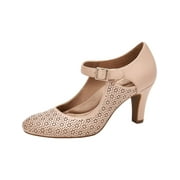 GIANI BERNINI Womens Pink Laser Cut Comfort Velmah Round Toe Buckle Leather Pumps Shoes 5.5 M