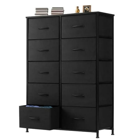 EDX 10-Drawers Dresser, Sturdy Fabric Organizer for Living Room, Hallway, Black