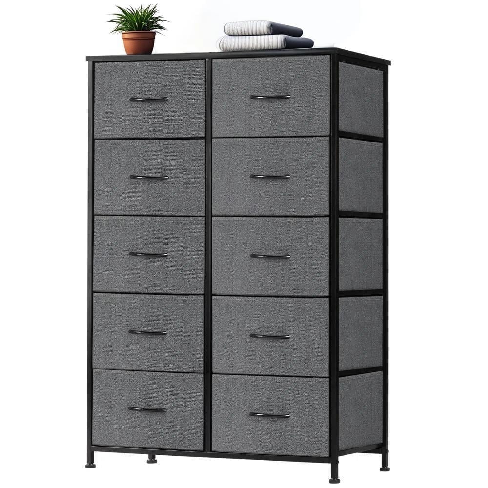 EDX 10-Drawers Dresser, Sturdy Fabric Organizer for Living Room, Hallway, Grey