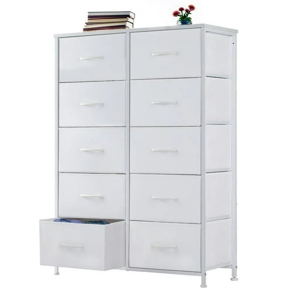 EDX 10-Drawers Dresser, Sturdy Fabric Organizer for Living Room, Hallway, White