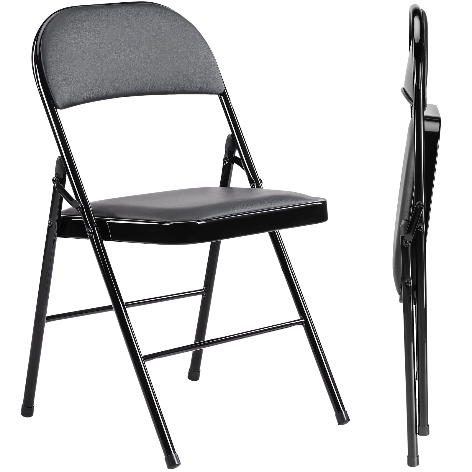 GIANNA 10 Pack Folding Chair, Sturdy Metal Frame, Waterproof Pu Leather, Black