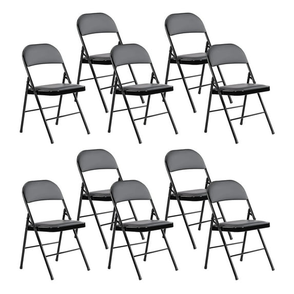 CONCETTA 10-Pack Sturdy Metal Folding Chairs, Modern, Waterproof, Black (Set of 10)