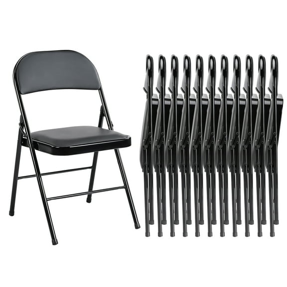 JIOABL 12 Folding Chairs, Sturdy Metal Frame, Waterproof Pu Leather, For Office, Kitchen, Dining Room, Weddings, Terrace, Garden, Black