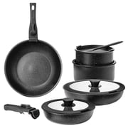 CONCETTA 12pcs Non-Stick Cookware Set, Pots and Pans Set with Spatula and Detachable Handle for Kitchen, Gift for Mothers Day, Black