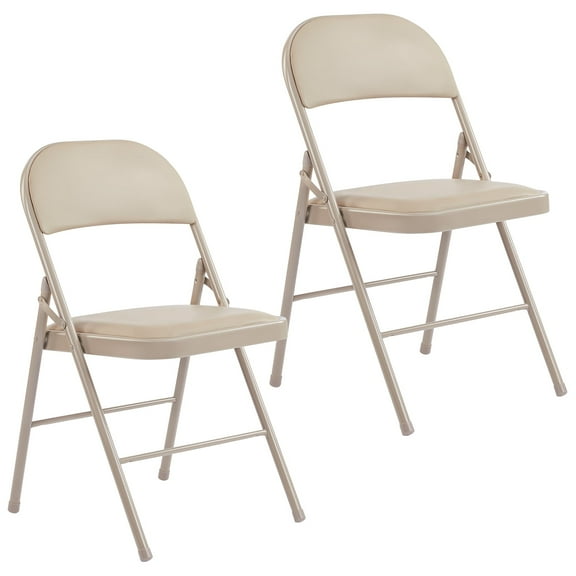 CONCETTA 2 Pack Sturdy Metal Folding Chairs, Modern, Indoor and Outdoor, Leather Padded and Water-Resistant, Khaki (Set of 2)