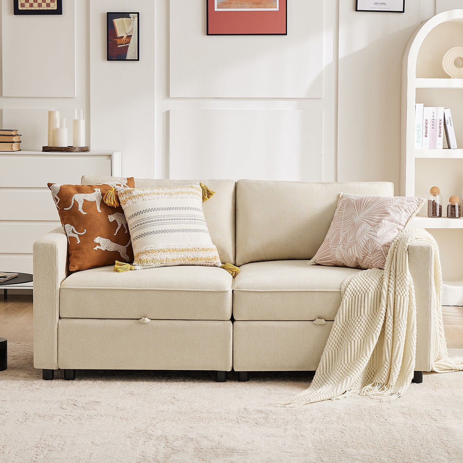 Small Space Soft GIANNA 2-Seat Convertible Sectional Sofa Couch with Storage, Modern ...