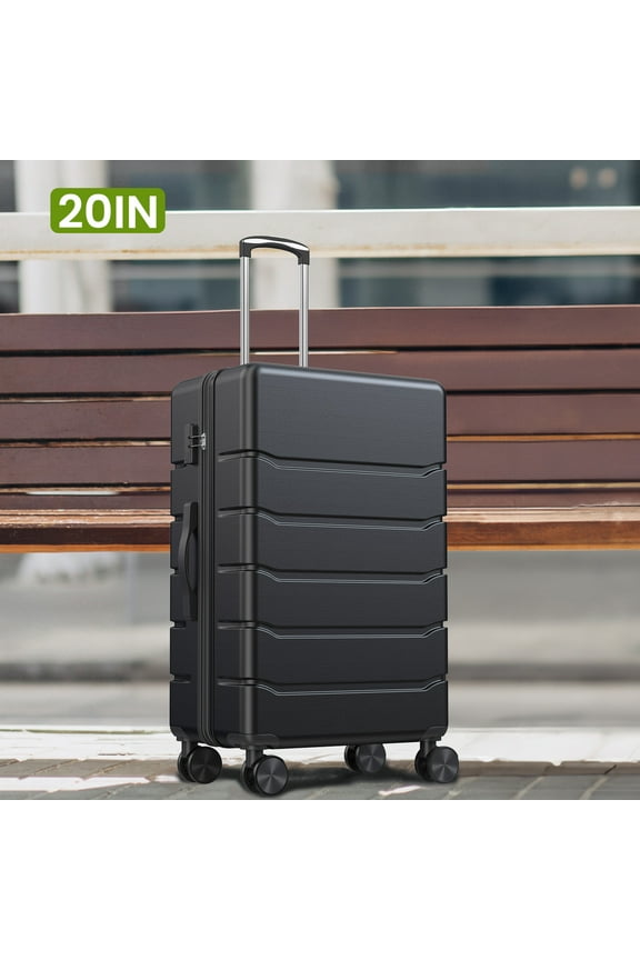 20 Inch Carry On Luggage Expandable Hardside Suitcases with Rolling Spinner Wheels & TSA Lock, Black