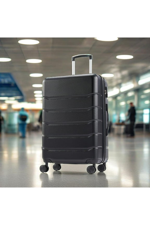 24 Inch Hardside Luggage, Expandable Rolling Luggage with TSA Lock and Spinner Wheels, Black