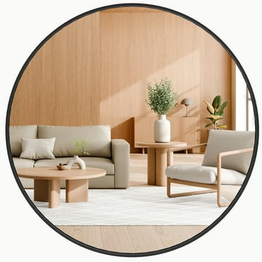 JOINSUN 24 Inch Round Mirror, Black Metal Frame Wall Mirror for Entryway, Bathroom, Vanity, Living Room, Modern Circular Mirro
