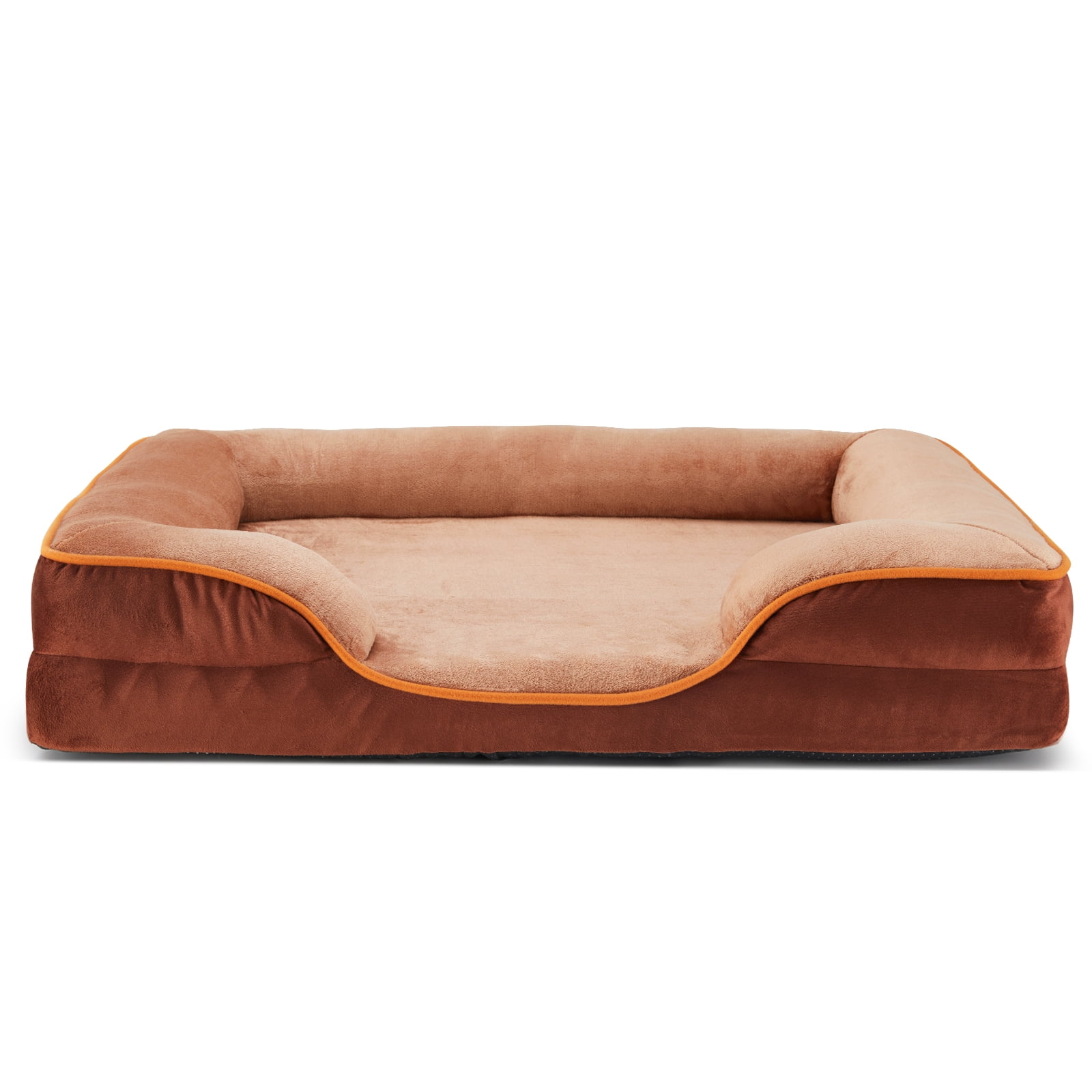 GIANNA 28"x23" Orthopedic Dog Bed, Memory Foam Puppy Sleeping Sofa, With Non-Slip Base, Washable Removable Cover, Improved Sleep For Pet, Brown