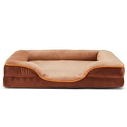 GIANNA 28"x23" Supportive Memory Foam Orthopedic Dog Bed, With Washable Removable Cover, Non-Slip Base, Waterproof, Brown