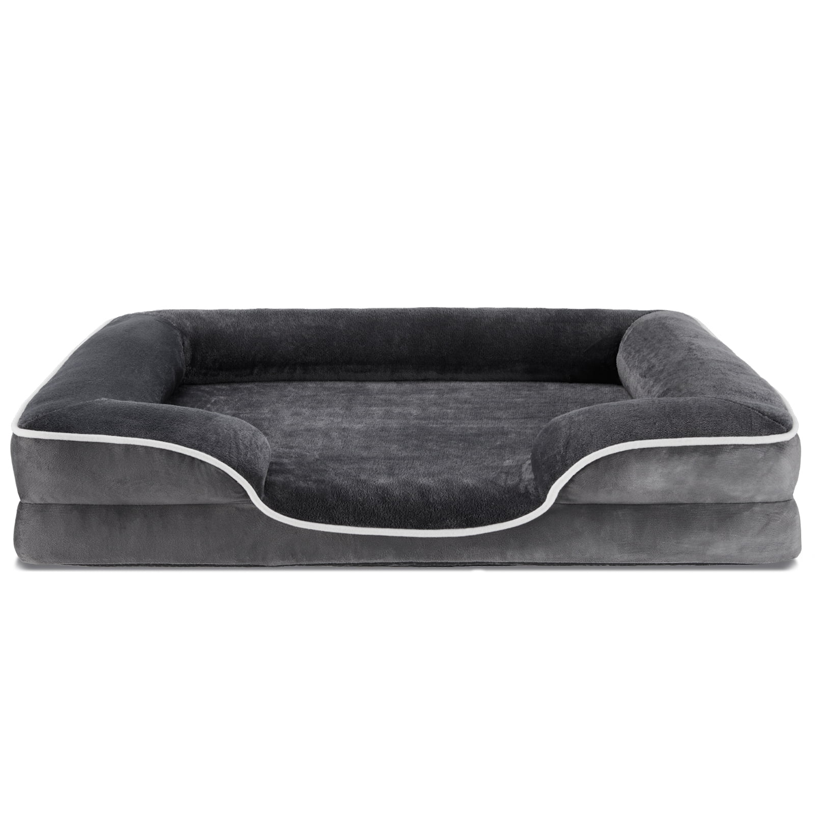 GIANNA 28"x23" Supportive Memory Foam Orthopedic Dog Bed, With Washable Removable Cover, Non-Slip Base, Waterproof, Gray