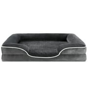 GIANNA 28"x23" Supportive Memory Foam Orthopedic Dog Bed, With Washable Removable Cover, Non-Slip Base, Waterproof, Gray