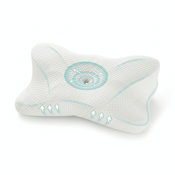 Gianna 2ps Ergonomic Cervical Memory Foam Pillow for Neck and Shoulder Pain Relief, Cooling Contour Orthopedic Support Pillow with Breathable Washable Cover, Queen Size, White