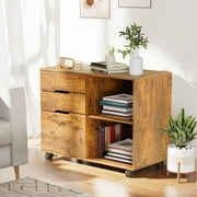CONCETTA 3 Drawer Rolling File Cabinet with Lock, Under Desk Filing Cabinet for Letter/Legal/A4 Files, Home Office, Rustic Brown