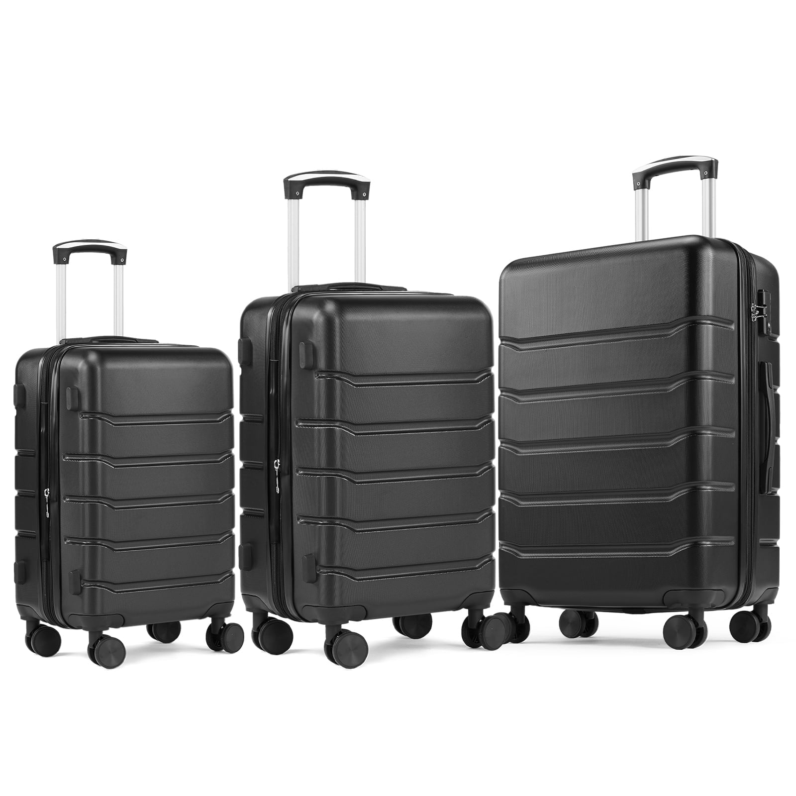 CONCETTA 3-Piece Luggage Sets, Hardside Luggage 20/24/28-Inch, Expandable and TSA Lock, Hard Shell Lightweight Roller Suitcase, Black