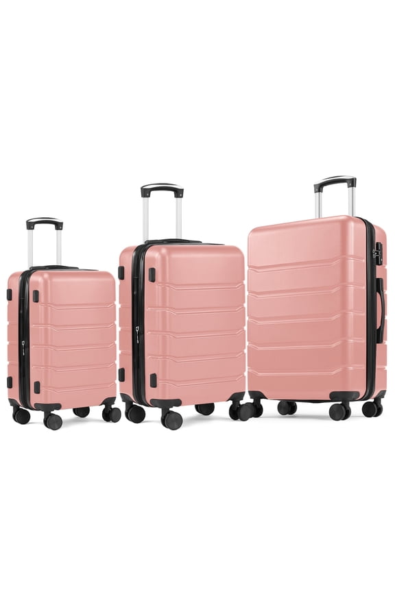 3-Piece Luggage Sets, Hardside Luggage 20/24/28-Inch, Expandable and TSA Lock, Hard Shell Lightweight Roller Suitcase, Pink