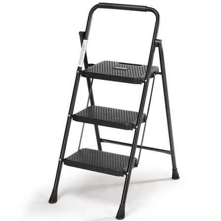 JOINSUN 3 Step Ladder, Folding Step Stool with Wide Anti-Slip Pedal, Sturdy Steel Ladder, Convenient Handrail, Lightweight, Portable Steel Step Stool