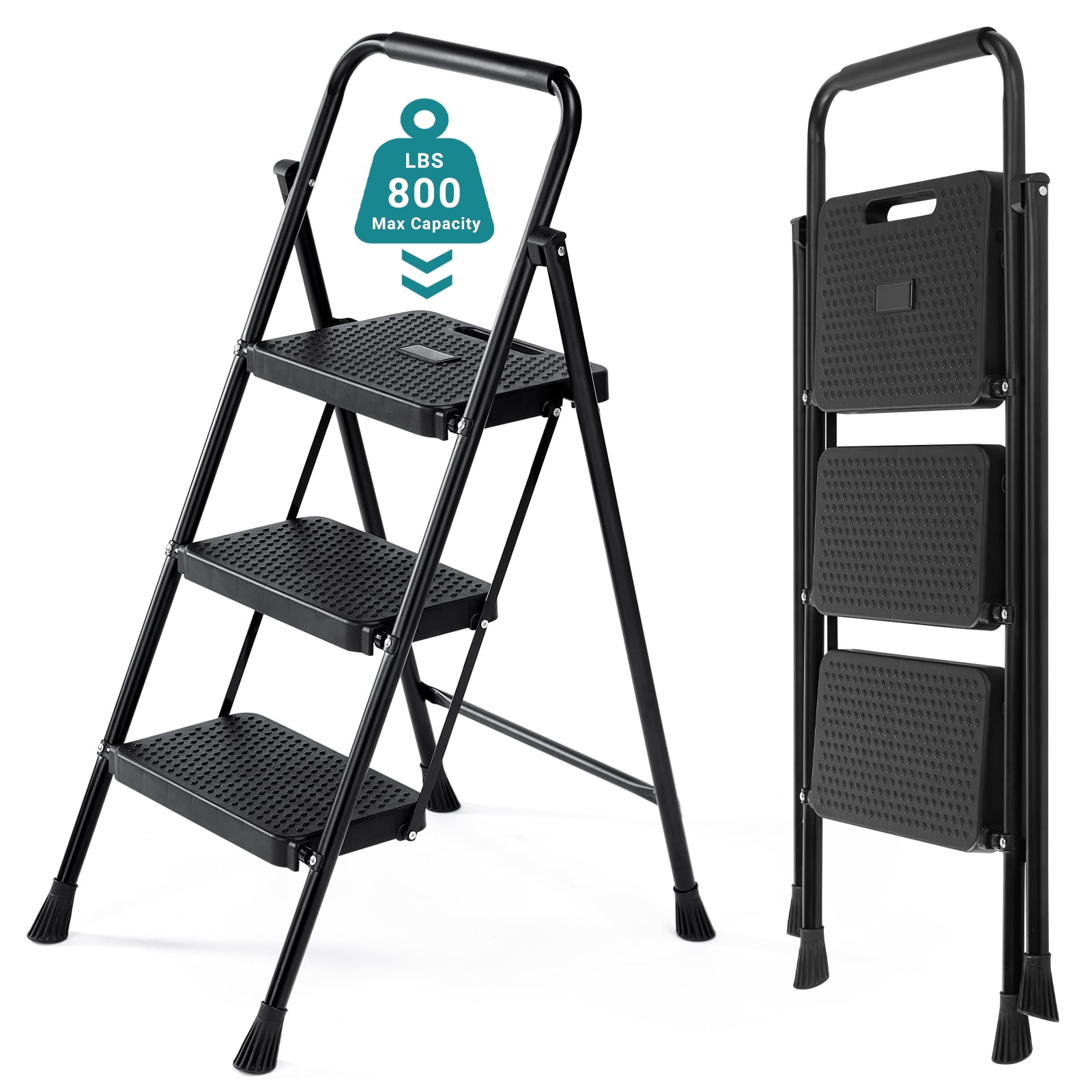 3 Step Ladder Folding Stool with Wide Anti-Slip Pedal, Lightweight ...