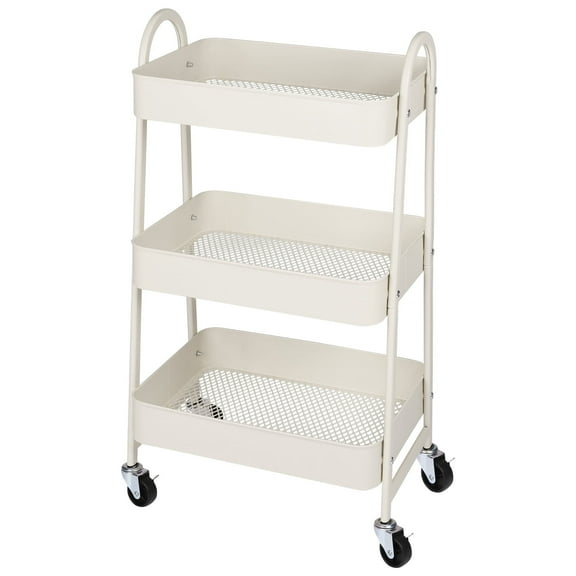 JOINSUN 3-Tier Plastic Rolling Utility Cart with Handle, Multi-Functional Storage Trolley for Office, Living Room, Kitchen, Movable Storage Organizer with Wheels, White