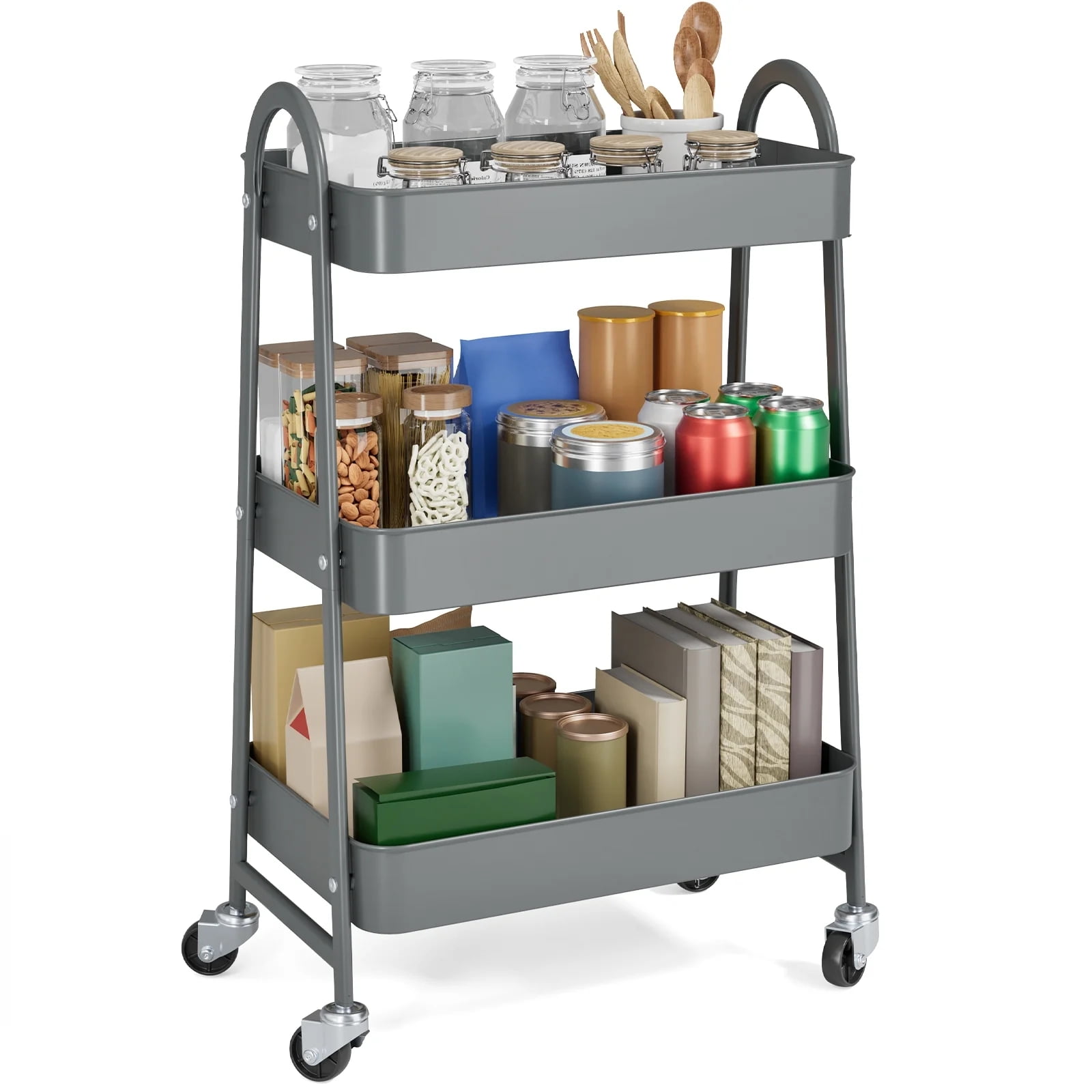 GIANNA 3 Tier Rolling Cart Organizer, Plastic Rolling Cart with Lockable Wheels & Reinforced Handle, Lightweight Utility Cart Storage Cart for Nursery, Kitchen, Bathroom, Craft Room
