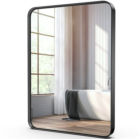 JIOABL 30"x 22" Bathroom Mirror for Wall, With Metal Frame, Black