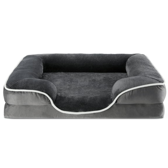 GIANNA 35"x25" Orthopedic Dog Bed, Memory Foam Puppy Sleeping Sofa, With Non-Slip Base, Washable Removable Cover, Improved Sleep For Pet, Gray