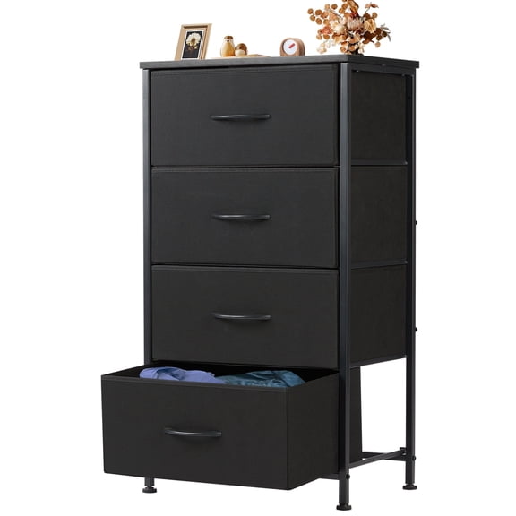 JIOABL 4 Drawer Chest Organizer with Fabric Bins, Dresser for Bedroom, Tall Steel Frame, Black