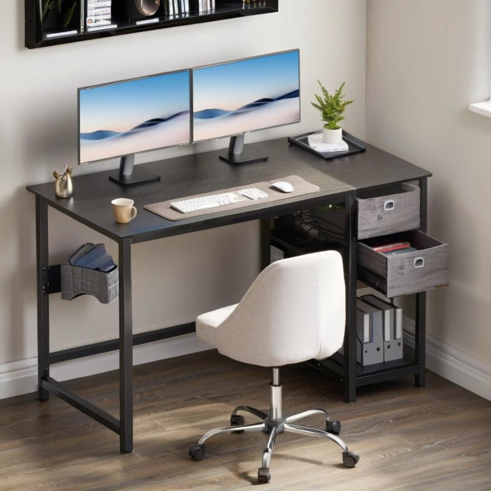 Gianna 40 inch Computer Desk with Storage Drawers, Modern Simple Style Laptop Desk, Black